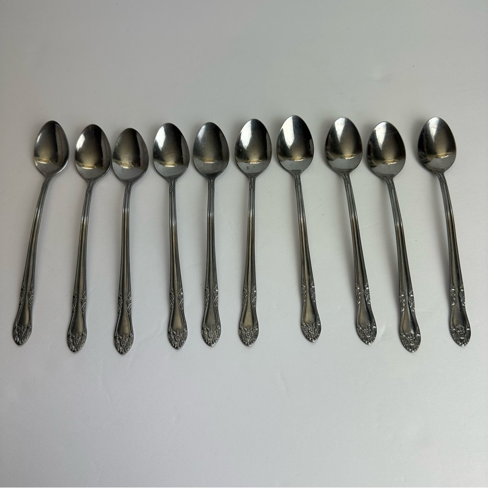 Custom Craft Ice Teaspoons Stainless Steel Floral Tapered Flatware SET OF 10 - Picture 8 of 8